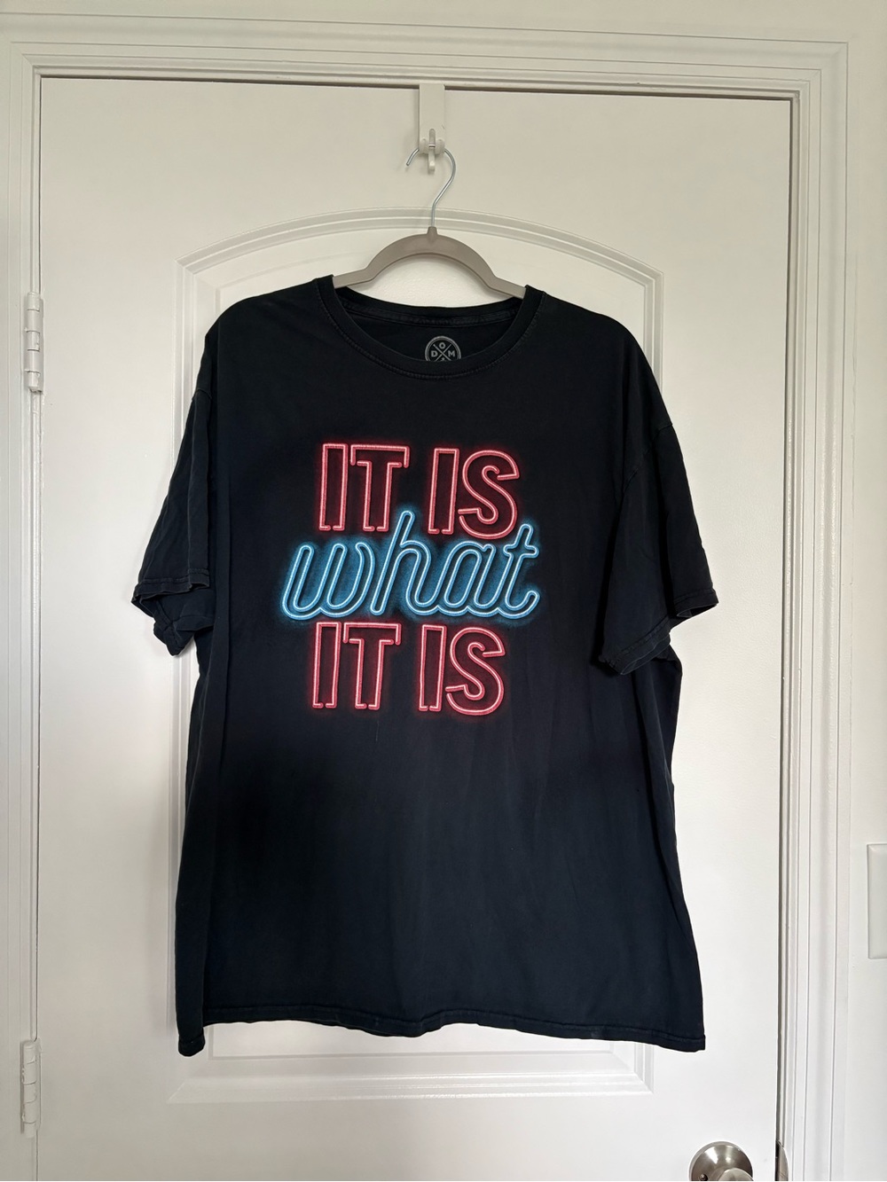 Black Graphic Tee with 'It Is What It Is' Neon Print